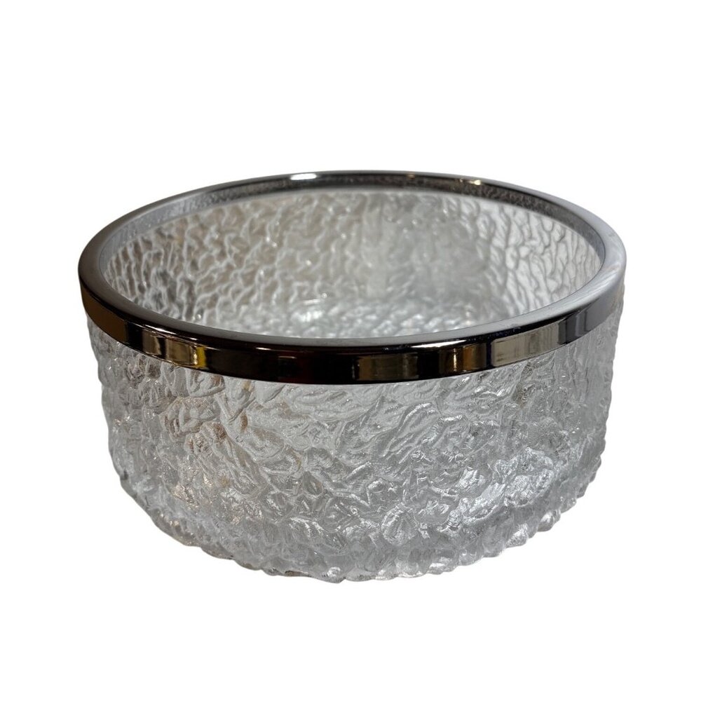Davidson Brama Luna Crystal Centerpiece Bowl Textured GlassWith Silver Rim 8.75"